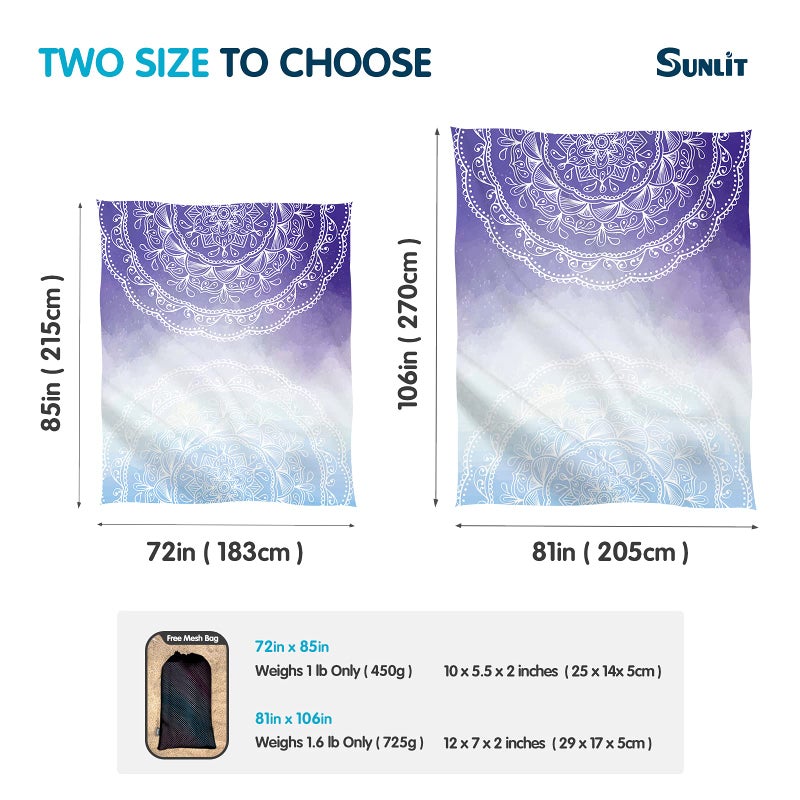 Sunlit Silky Soft 85"x72" Boho Sand Proof Beach Blanket Sand Proof Mat with Corner Pockets and Mesh Bag for Beach Party, Travel, Camping and Outdoor Music Festival, Blue Purple Mandala - Image 2
